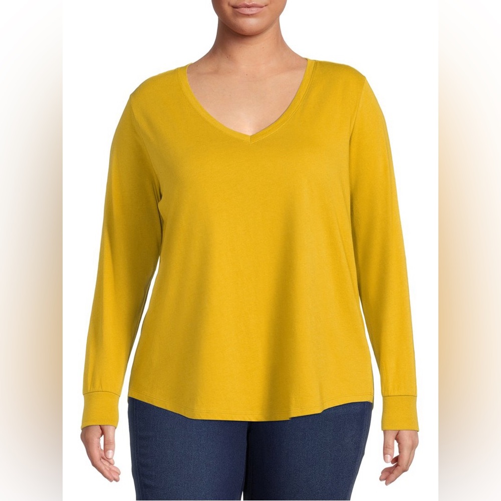 Terra & Sky V-Neck Tee Super-Soft Feel Long Sleeve, T-Shirt (Women's Plus)